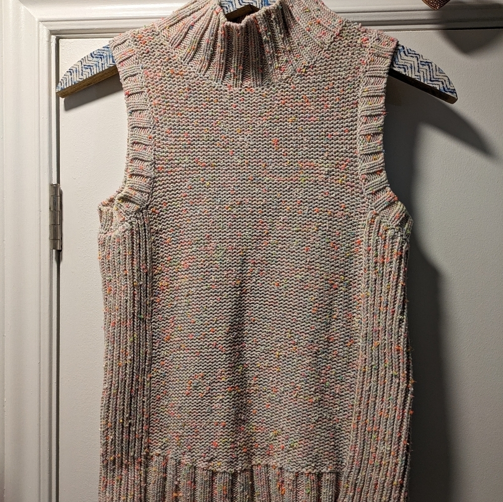 Anthropologie Sleeveless Turtleneck Sweater Vest – Beige Knit, Size Small R1